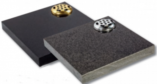 Square Tablets shown in Black and Britz Grey Granite with Flower Containers